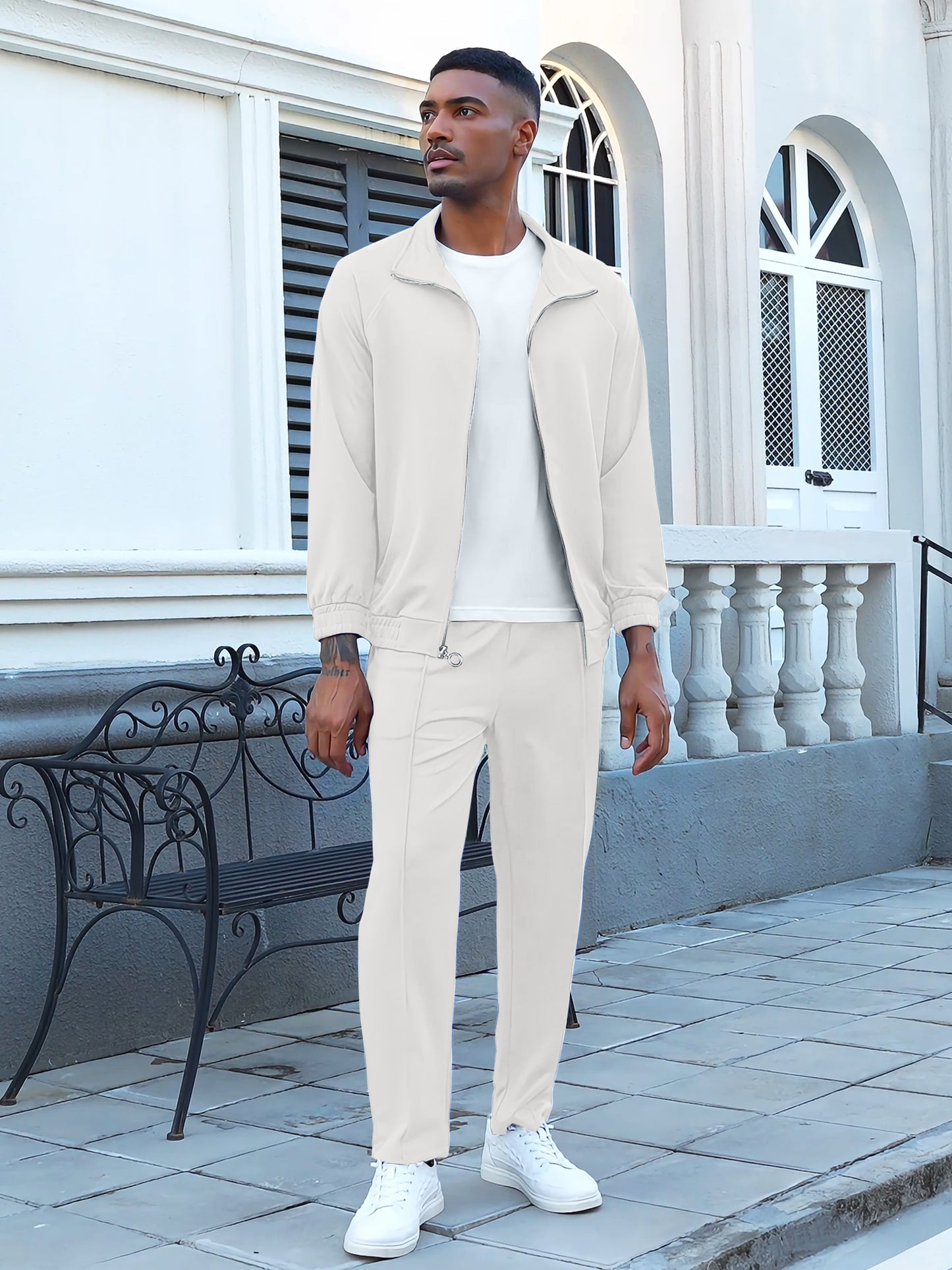 UOUA Mens 2 Piece Tracksuit Sets Casual Sweat Suits Outfit Full-Zip Jacket Jogging Pants Set for Sport Athletic