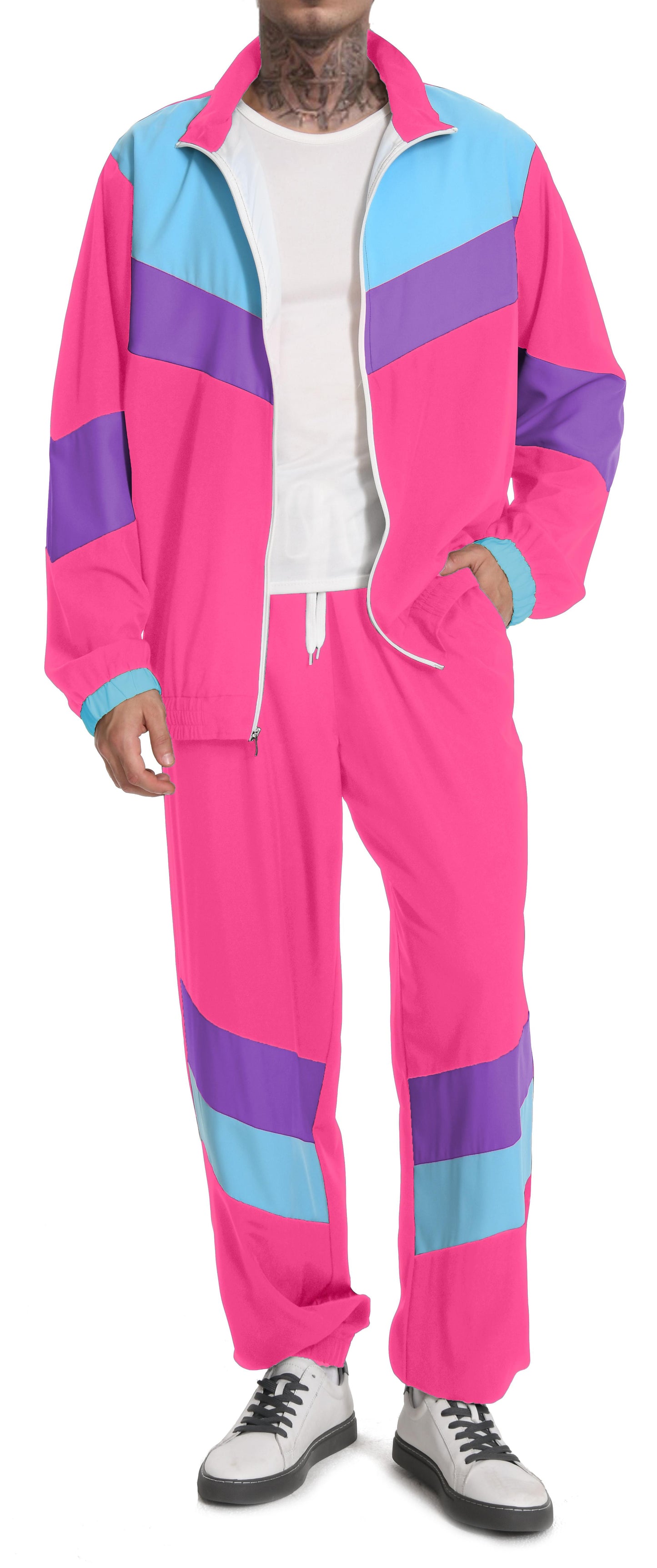 UOUA 80s Outfit for Men 90s Tracksuit Costume for Halloween 70s Windbreaker Jacket Track Suit 2 Piece Hip Hop Set