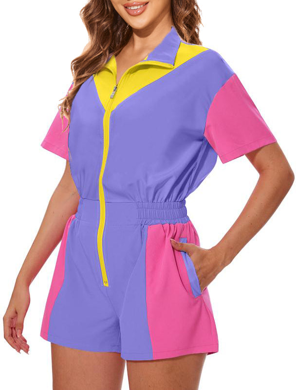 80s Outfit Women 90s Jumpsuit Costume One-Piece Workout Track Suit Party Retro Clothing