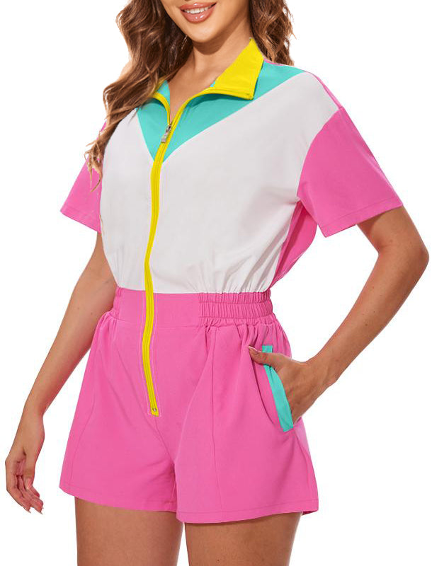 80s Outfit Women 90s Jumpsuit Costume One-Piece Workout Track Suit Party Retro Clothing