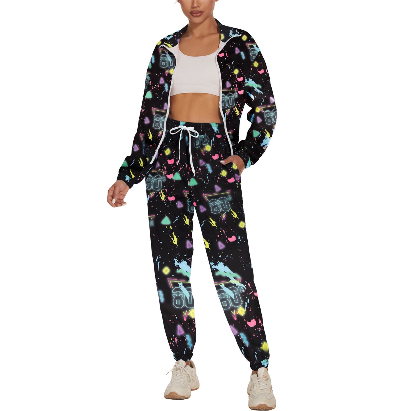 UOUA Women's Color Block 2 Piece 80s 90s Outfits Long Sleeve Windbreaker Jacket Tracksuit Set