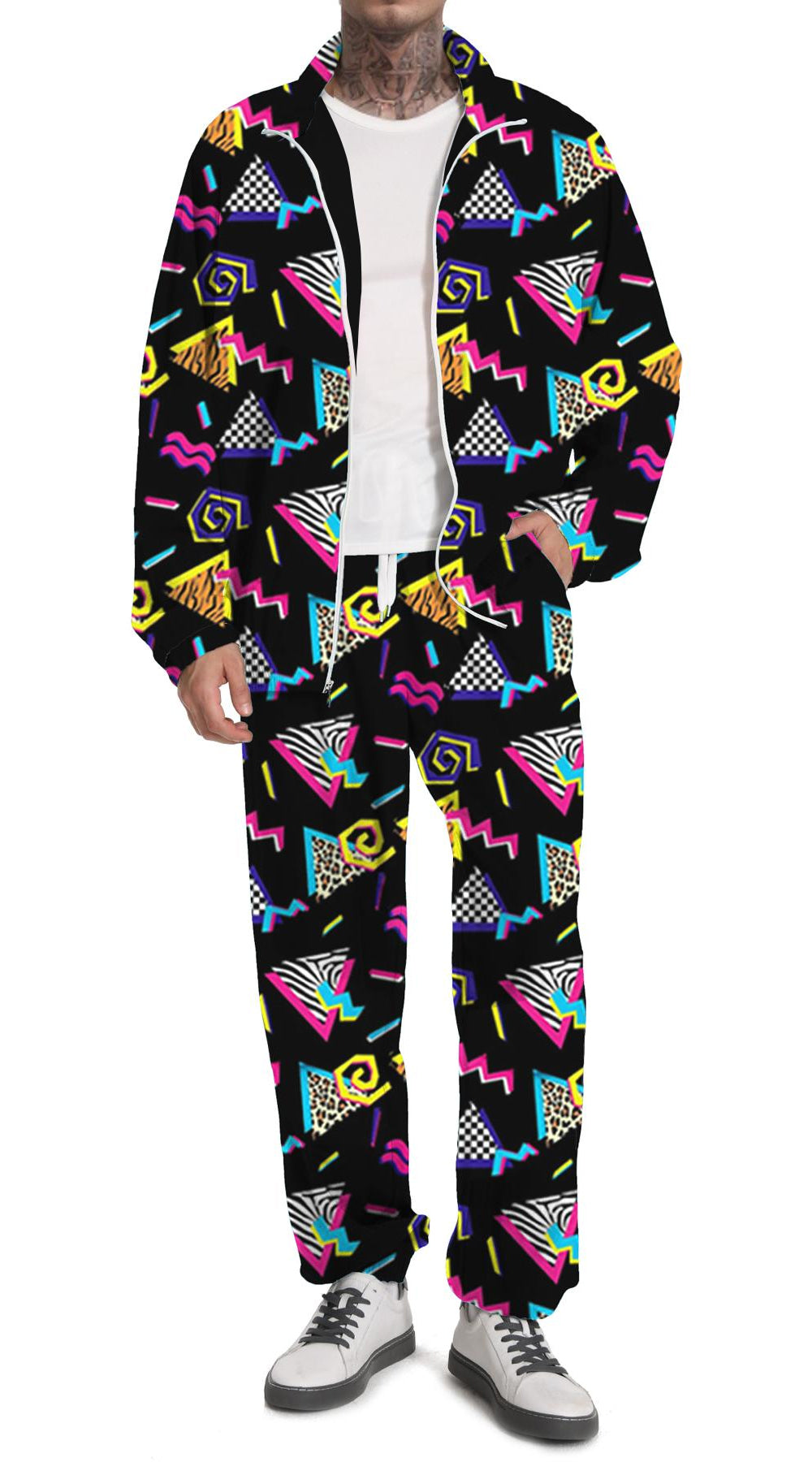 UOUA 80s Outfit for Men 90s Tracksuit Costume for Halloween 70s Windbreaker Jacket Track Suit 2 Piece Hip Hop Set