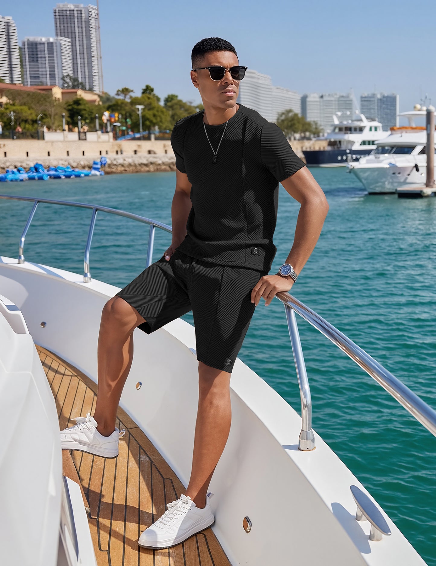 Mens Short Sets 2 Piece Outfits Casual Short Sleeve Crew-Neck Shirts & Shorts Summer Jogging Loungewear