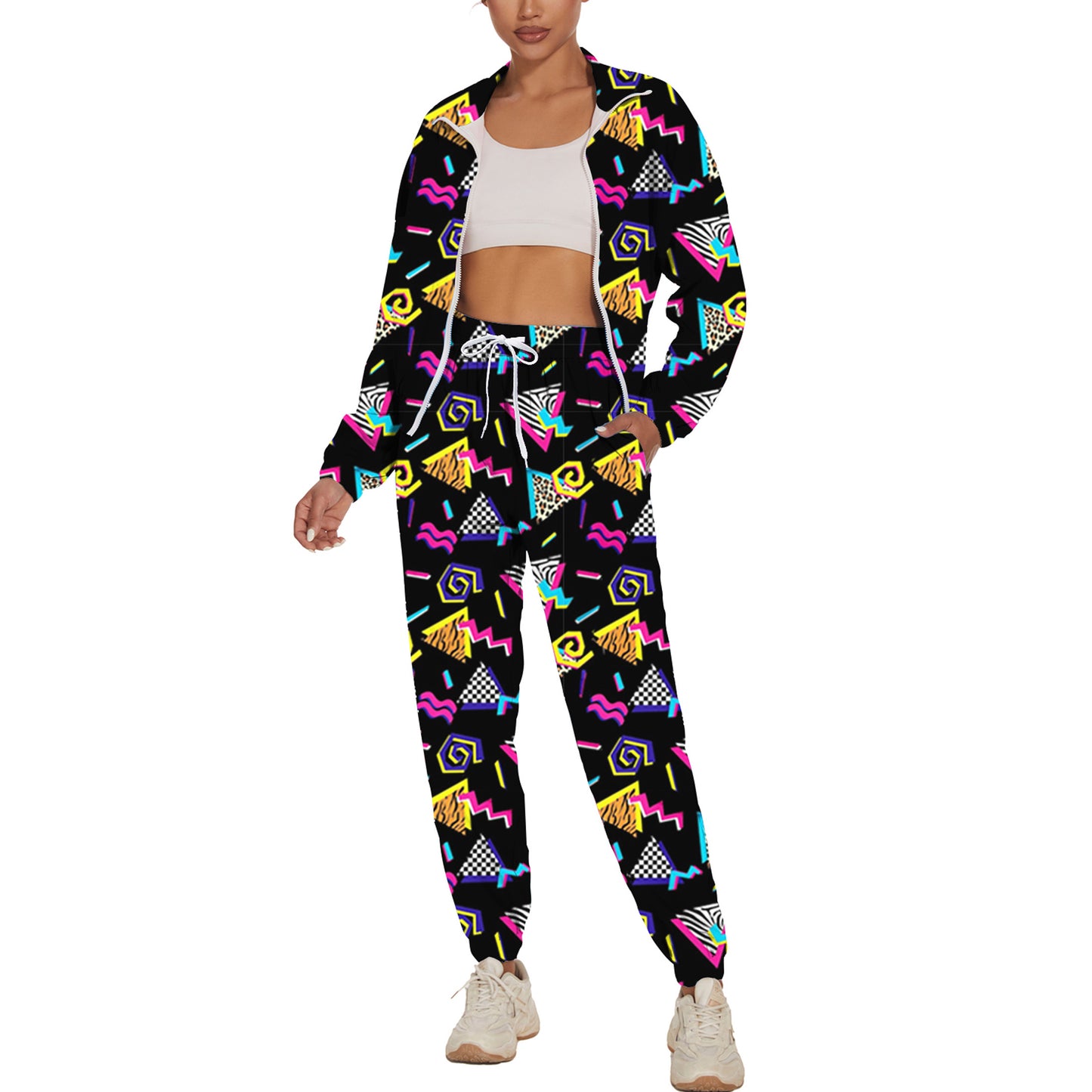 UOUA Women's Color Block 2 Piece 80s 90s Outfits Long Sleeve Windbreaker Jacket Tracksuit Set