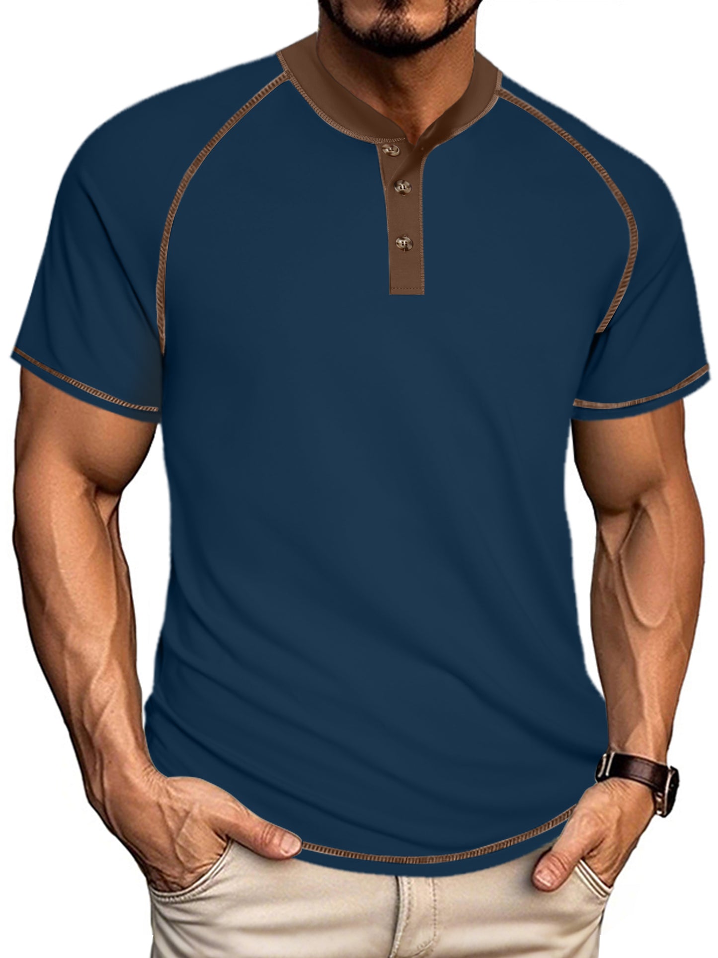 UOUA Men's Henley Shirts Raglan Short Sleeve Casual T-Shirts Cotton Basic Tops
