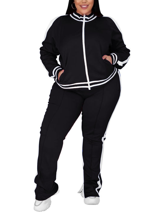 UOUA Plus Size Jogging Suit Sets Women 2 Piece Sweatsuits Long Sleeve Jacket & Jogger Pants Track Suit Outfits