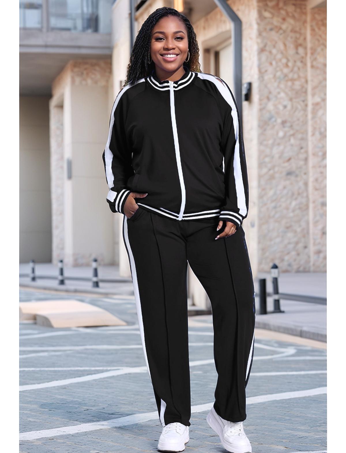 UOUA Plus Size Jogging Suit Sets Women 2 Piece Sweatsuits Long Sleeve Jacket & Jogger Pants Track Suit Outfits