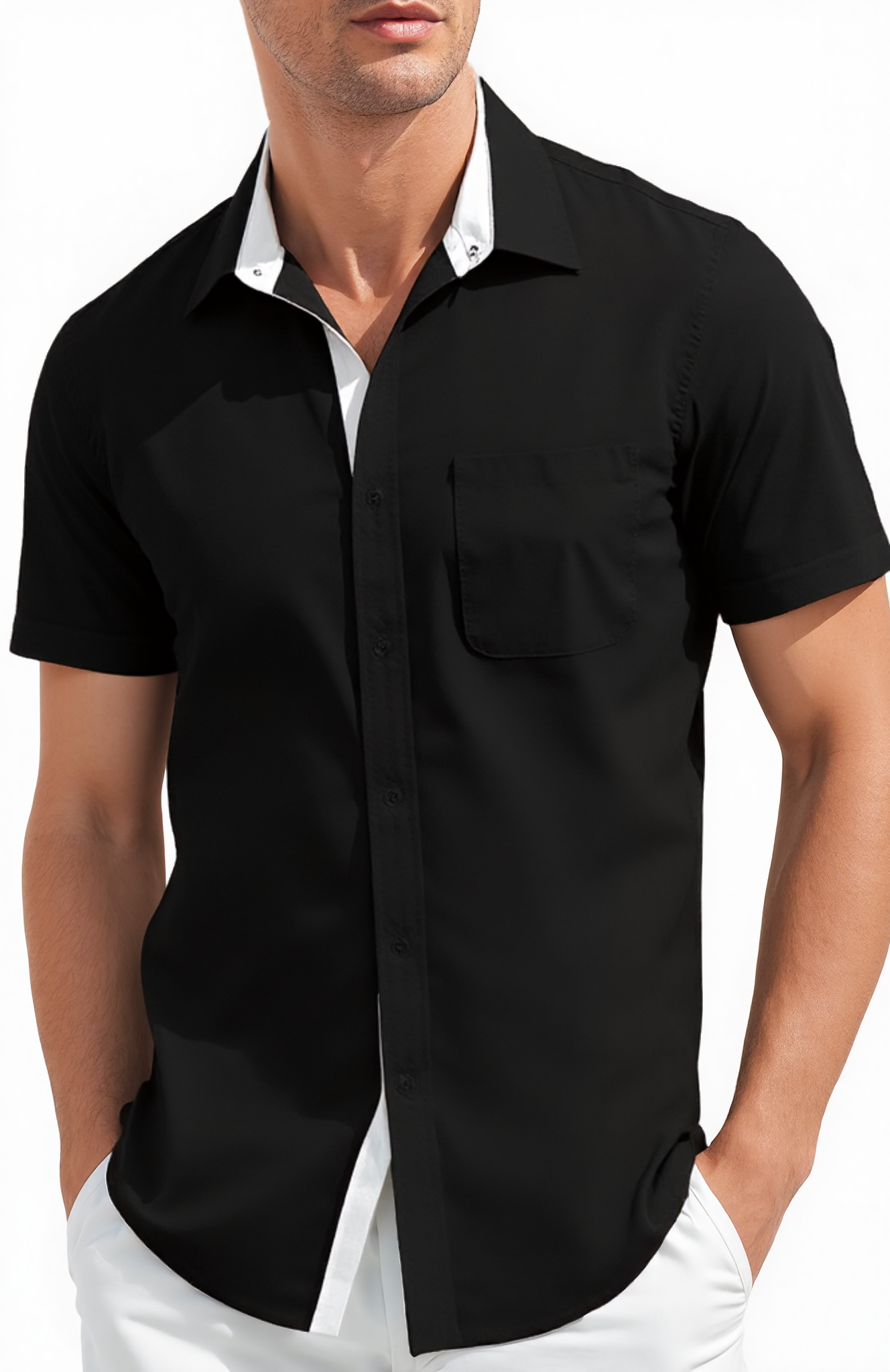 UOUA Men's Button Down Short Sleeve Dress Shirts Wrinkle Free Business Shirt Summer Casual Top