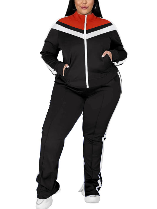 UOUA Plus Size Jogging Suit Sets Women 2 Piece Sweatsuits Long Sleeve Jacket & Jogger Pants Tracksuit Outfit