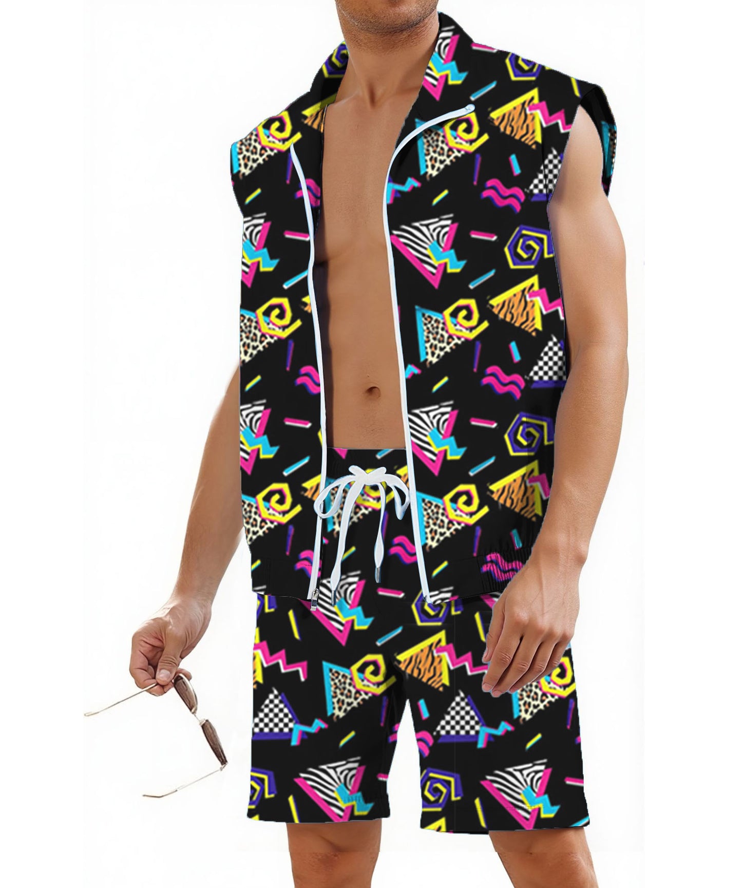 Men 80s Outfit 90s Costume 2 Piece Shorts Set Themed Party Clothes