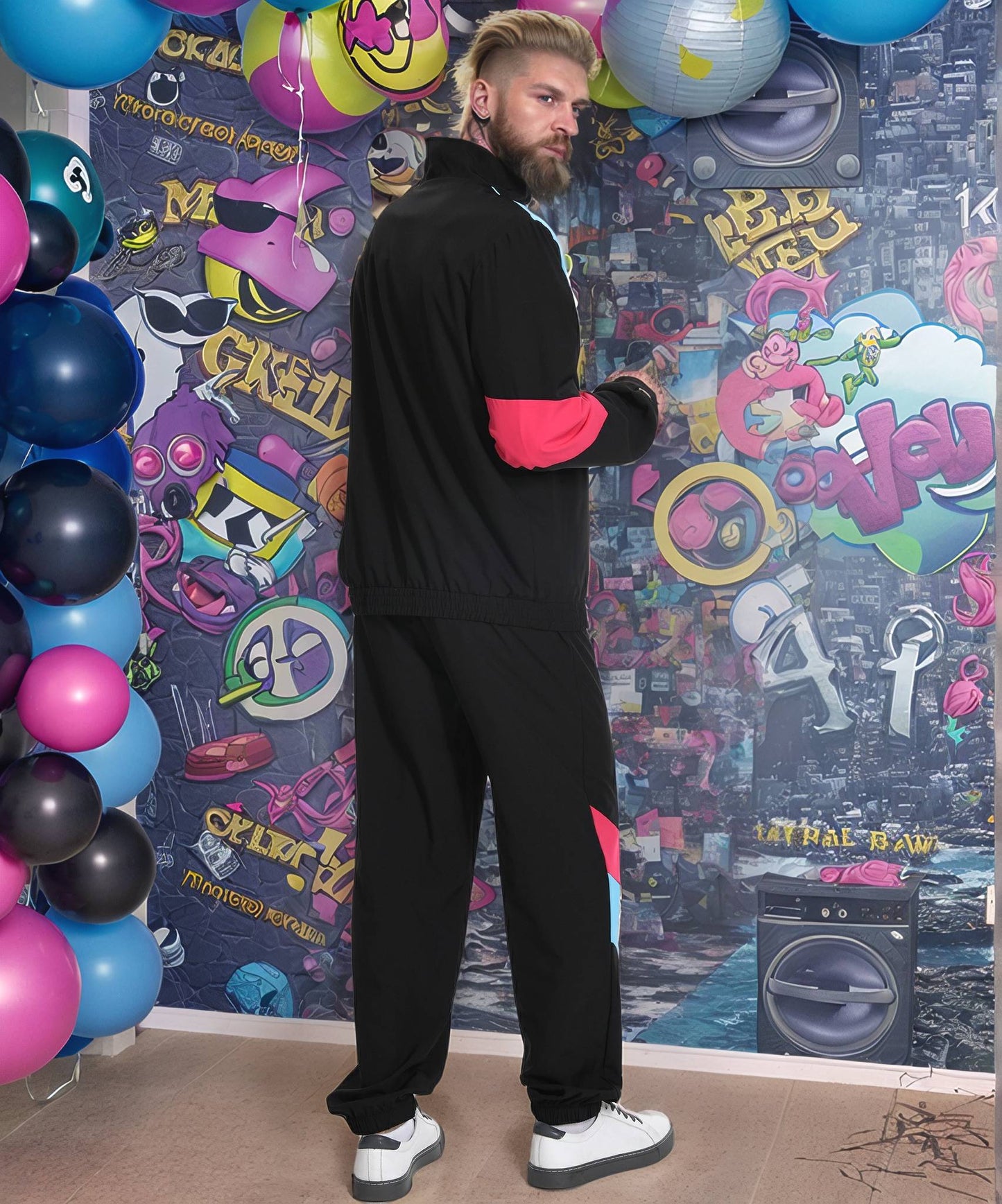 UOUA 80s Outfit for Men 90s Tracksuit Costume for Halloween 70s Windbreaker Jacket Track Suit 2 Piece Hip Hop Set