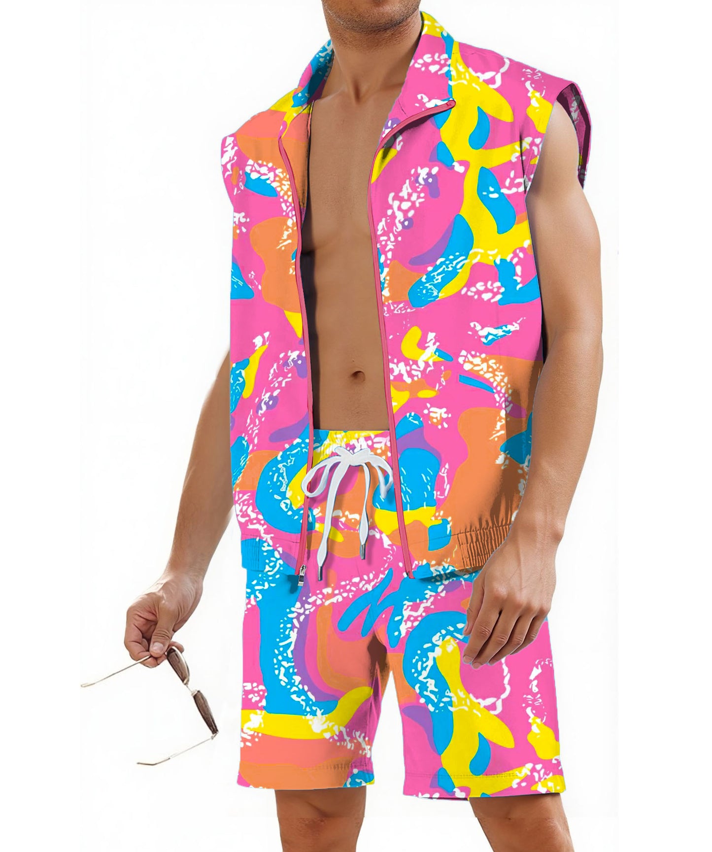 Men 80s Outfit 90s Costume 2 Piece Shorts Set Themed Party Clothes