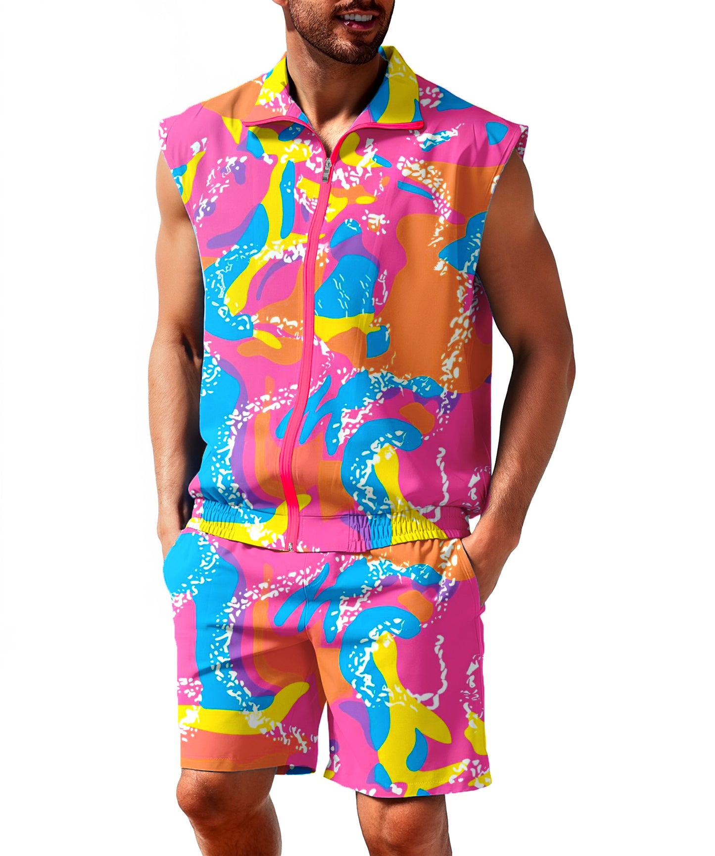 Men 80s Outfit 90s Costume 2 Piece Shorts Set Themed Party Clothes