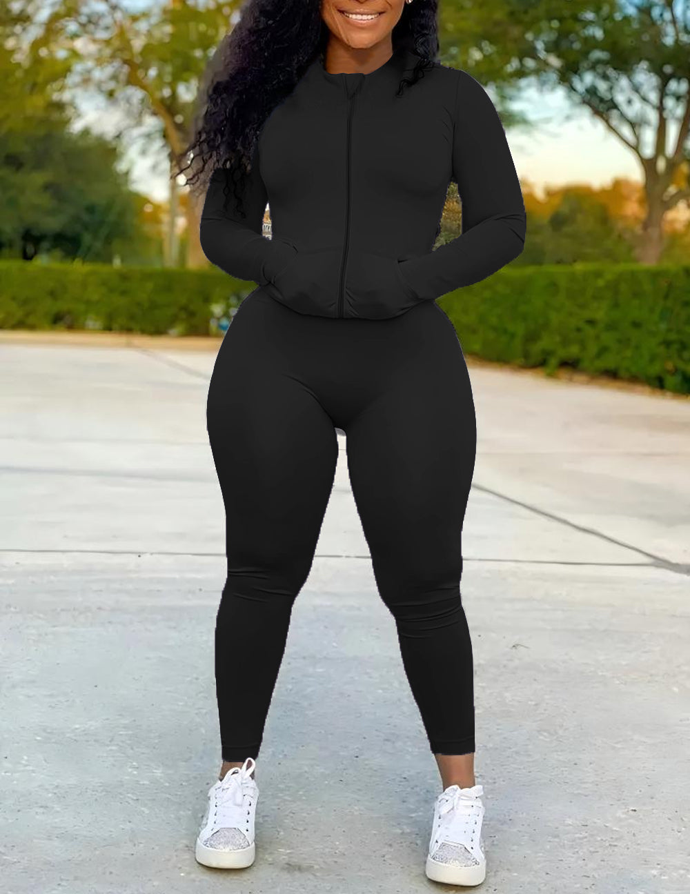 UOUA Two Piece Outfits Women Tracksuit Sets Long Sleeve Zip Up Jacket & Leggings for Gym Workout Set