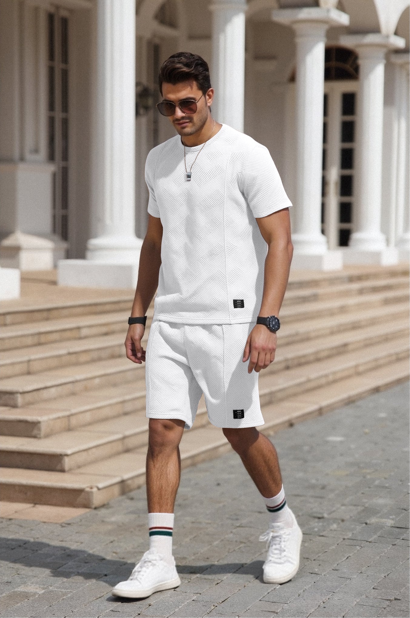 Mens Short Sets 2 Piece Outfits Casual Short Sleeve Crew-Neck Shirts & Shorts Summer Jogging Loungewear