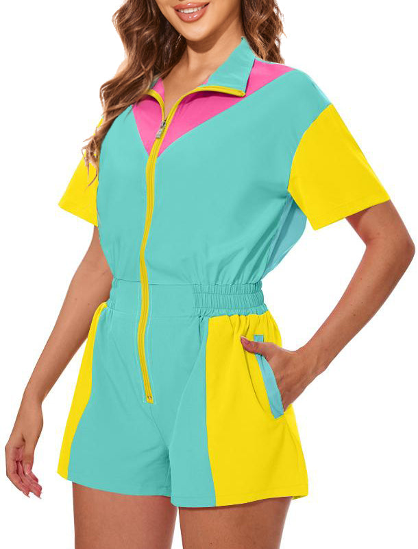 80s Outfit Women 90s Jumpsuit Costume One-Piece Workout Track Suit Party Retro Clothing