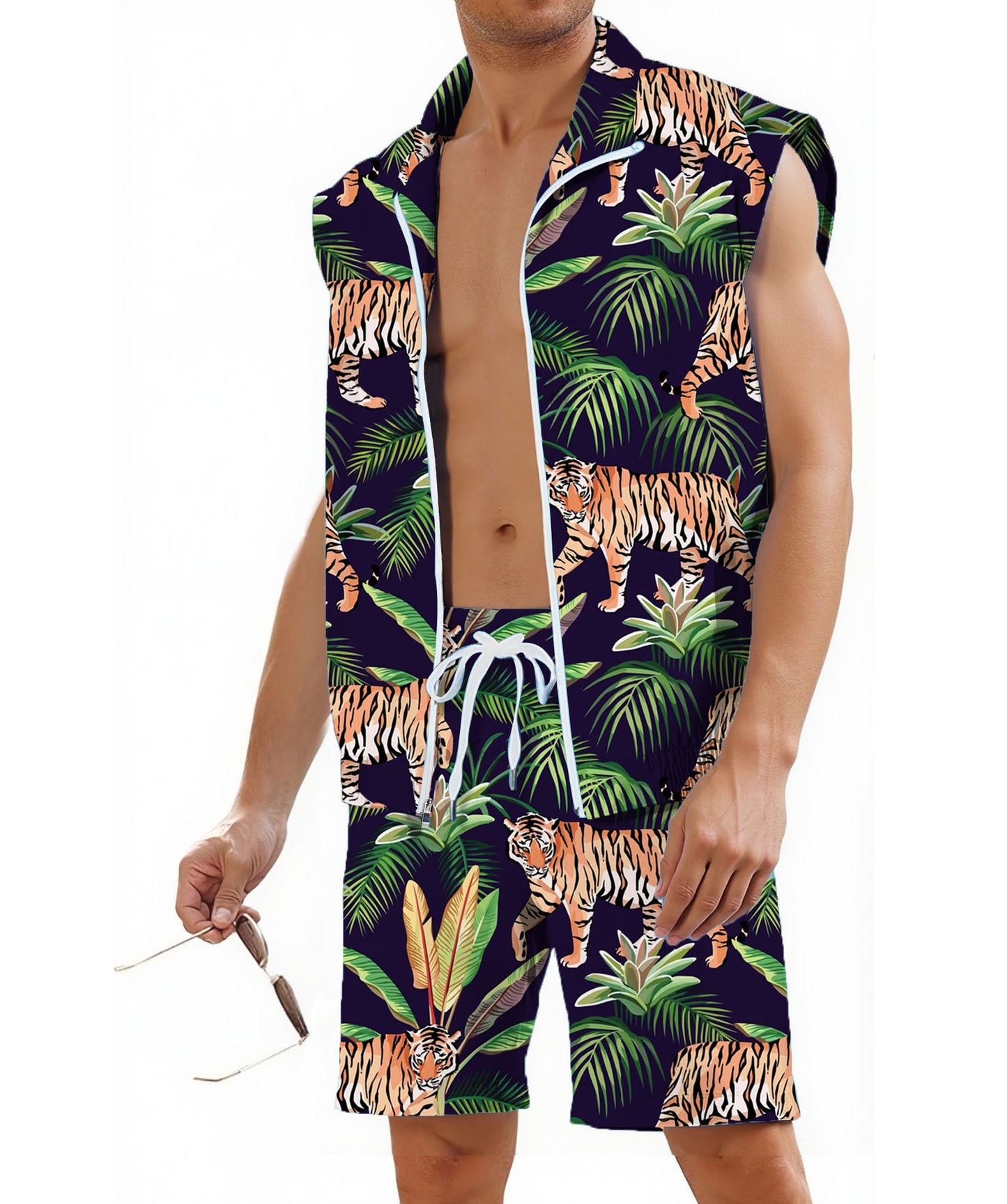 Men 80s Outfit 90s Costume 2 Piece Shorts Set Themed Party Clothes