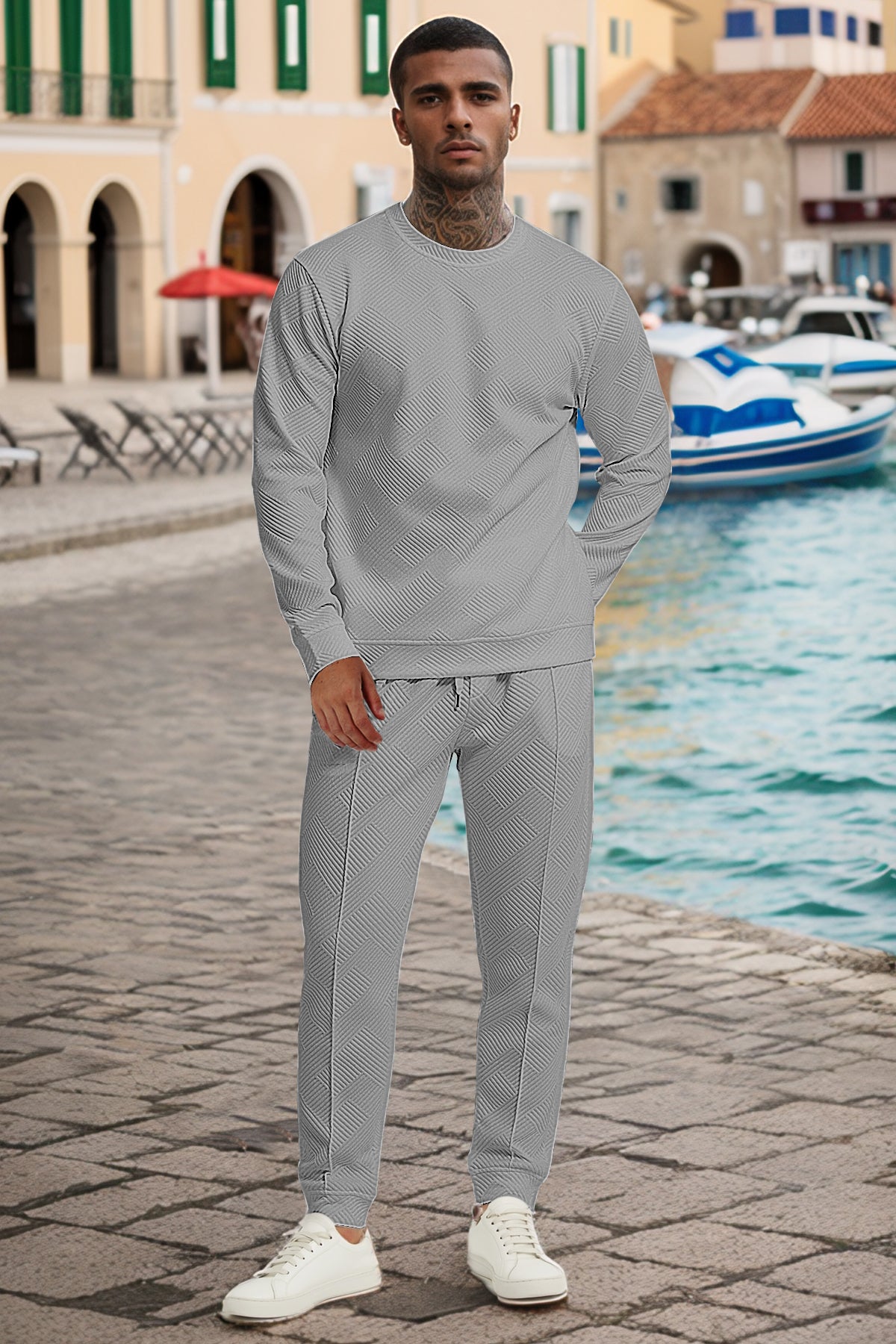 Mens 2 Piece Sweatsuit Outfits Long Sleeve Sweatshirt & Jogging Sweatpants Set