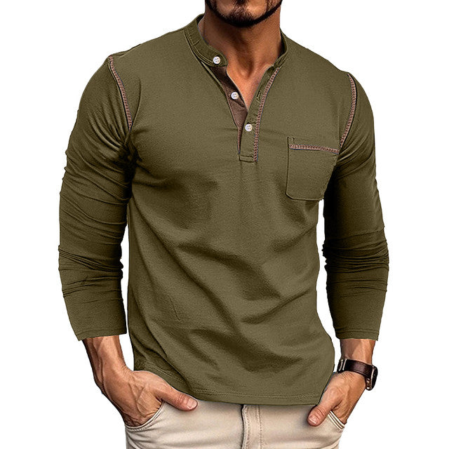 Men's Henley Shirts Long Sleeve Casual T-Shirts Cotton Basic Tops