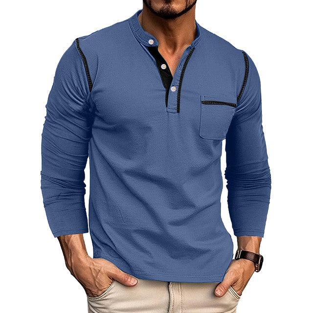 Men's Henley Shirts Long Sleeve Casual T-Shirts Cotton Basic Tops
