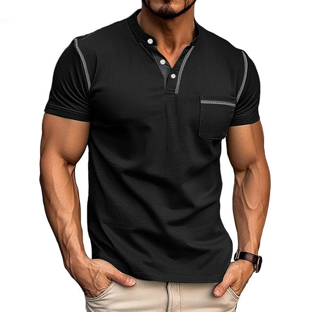 Men's Henley Shirts Short Sleeve Casual T-Shirts Cotton Basic Tops