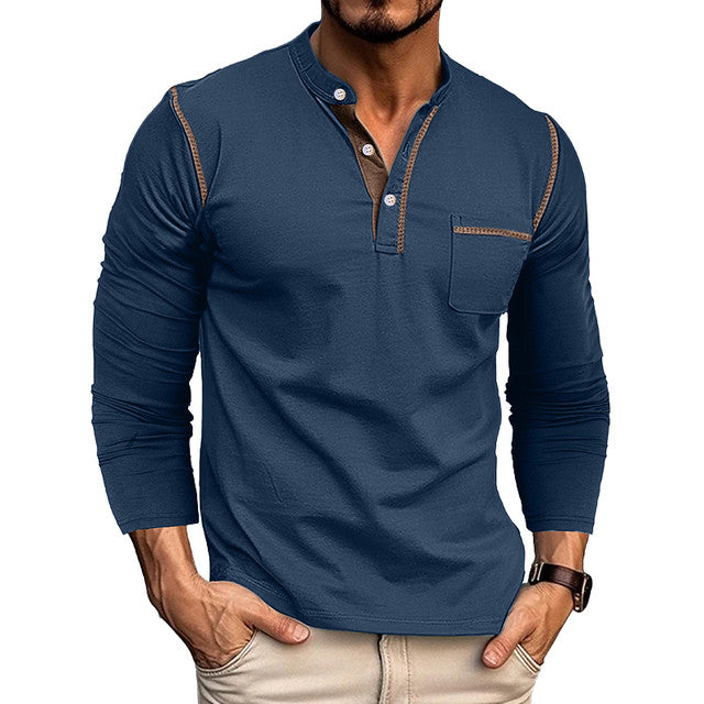 Men's Henley Shirts Long Sleeve Casual T-Shirts Cotton Basic Tops