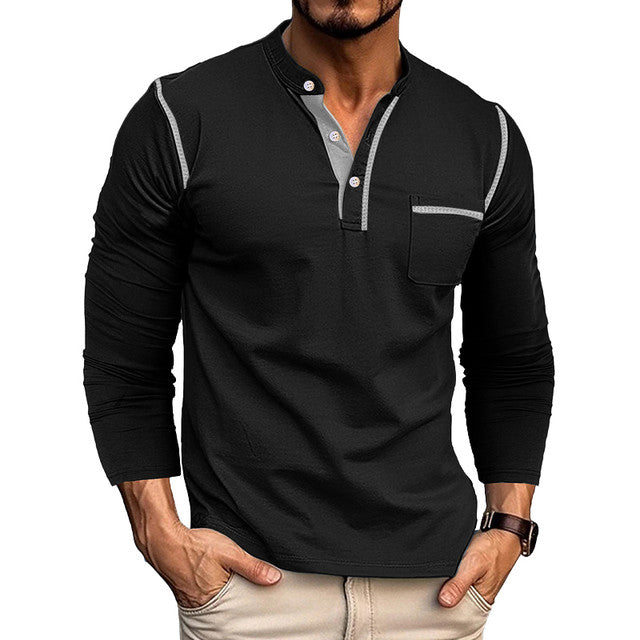 Men's Henley Shirts Long Sleeve Casual T-Shirts Cotton Basic Tops