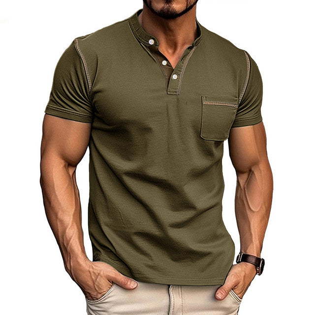 Men's Henley Shirts Short Sleeve Casual T-Shirts Cotton Basic Tops