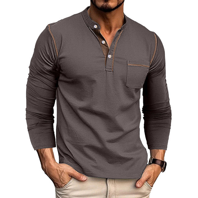 Men's Henley Shirts Long Sleeve Casual T-Shirts Cotton Basic Tops